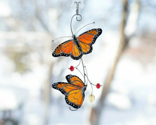 Stained monarch butterfly glass window decor